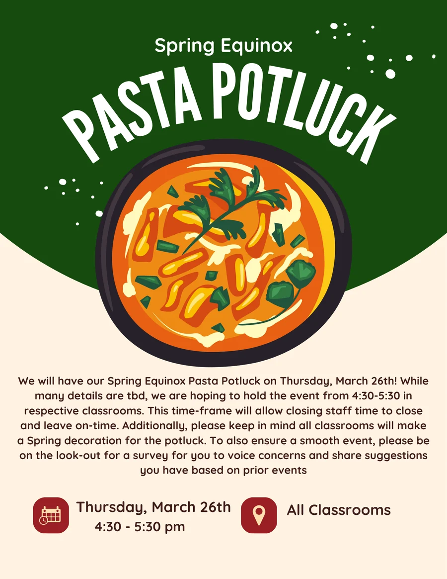 Spring Equinox Pasta Potluck event flyer