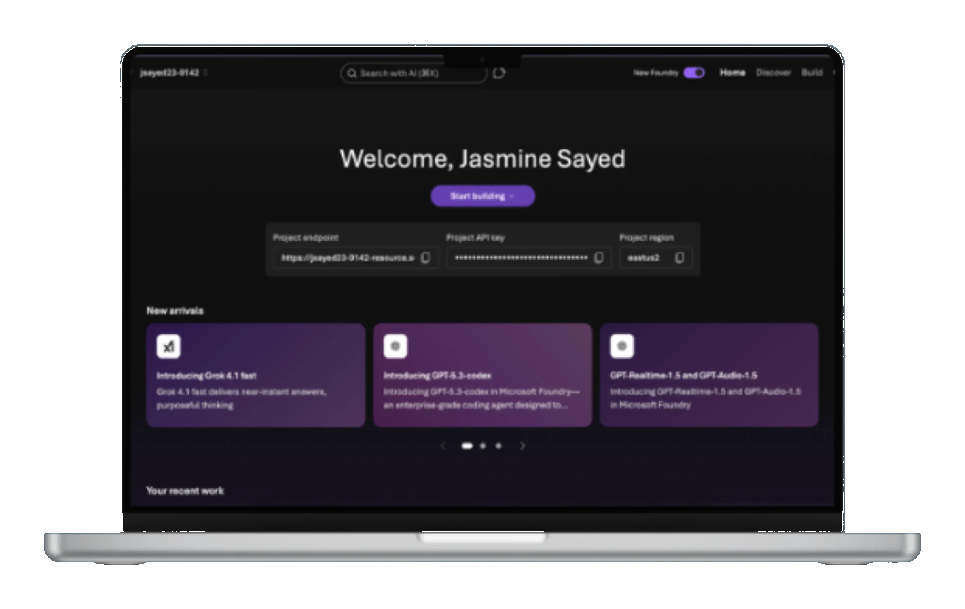 Microsoft Foundry home screen redesign shown on a laptop