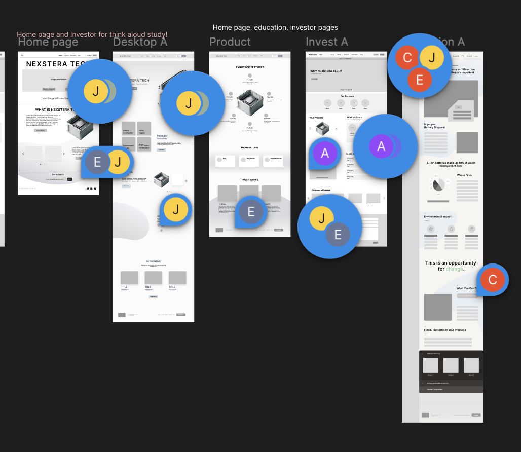 Think-aloud study markup showing annotated user feedback on the original site